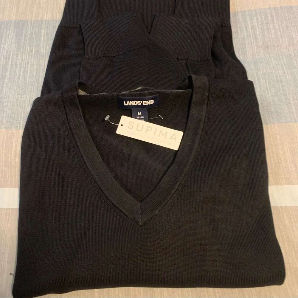 NEW Lands End Sweater Mens Medium SUPIMA Cotton V Neck - Picture 1 of 5
